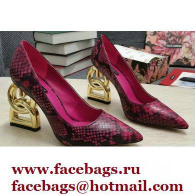 Dolce & Gabbana Heel 10.5cm Leather Pumps Snake Print Fuchsia with DG Pop Heel 2021 - Click Image to Close